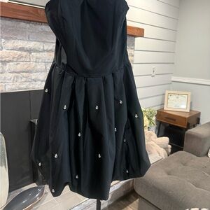 a new day Black Mini prom Dress with Teardrop Crystal Embellishments